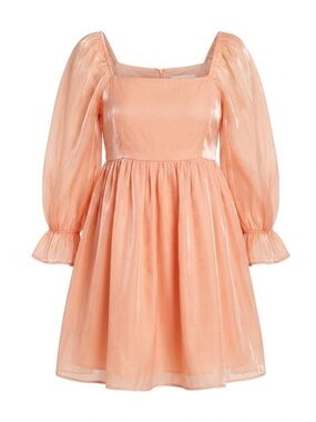 Entro Peach Cottagecore Mini Dress Puff Sleeve Romantic Prairie Boho- Medium